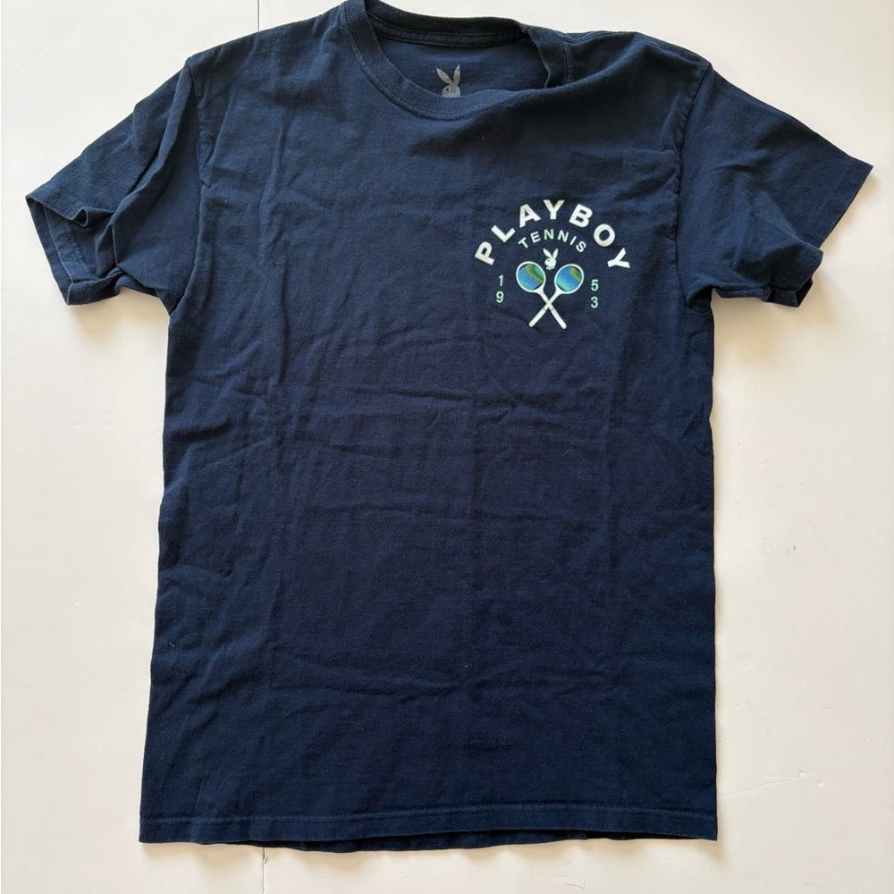 Playboy Tennis Graphic Tee - Navy with Teal Accent Medium